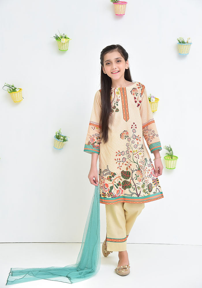 Lawn Digital Printed 3 Pc Suit - Wear Ochre