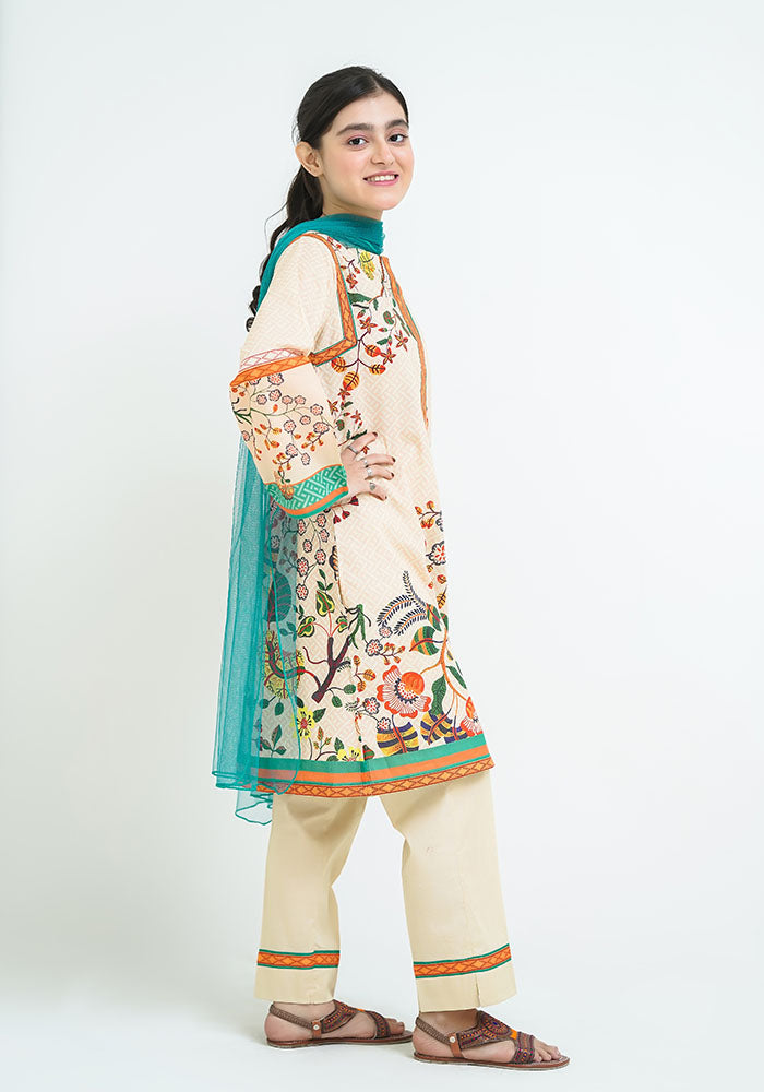 Lawn Digital Printed 3 Pc Suit - Wear Ochre