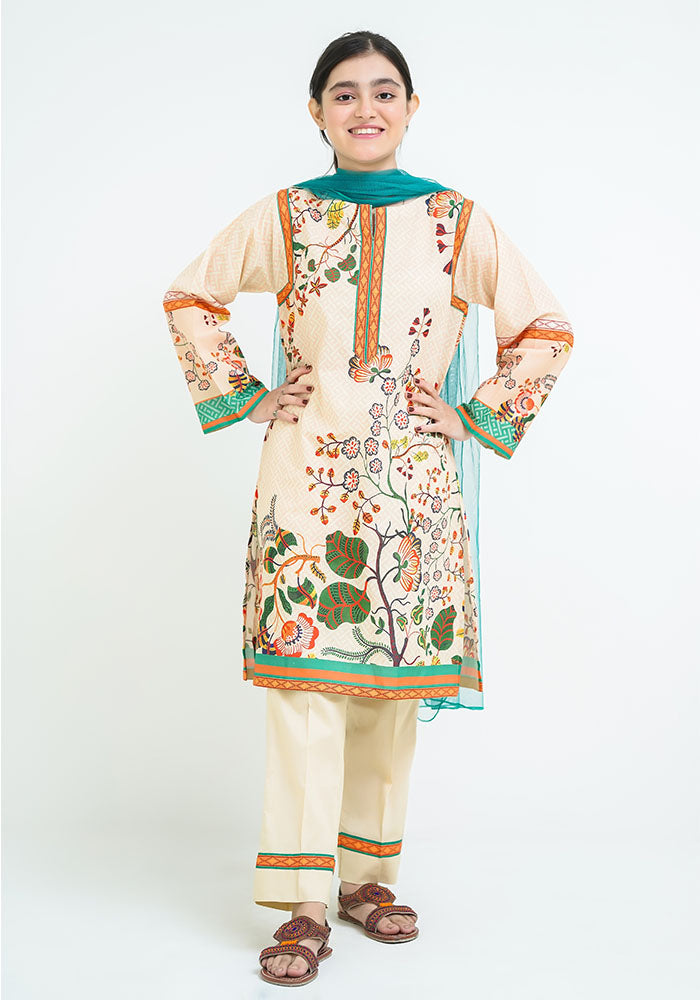 Lawn Digital Printed 3 Pc Suit - Wear Ochre