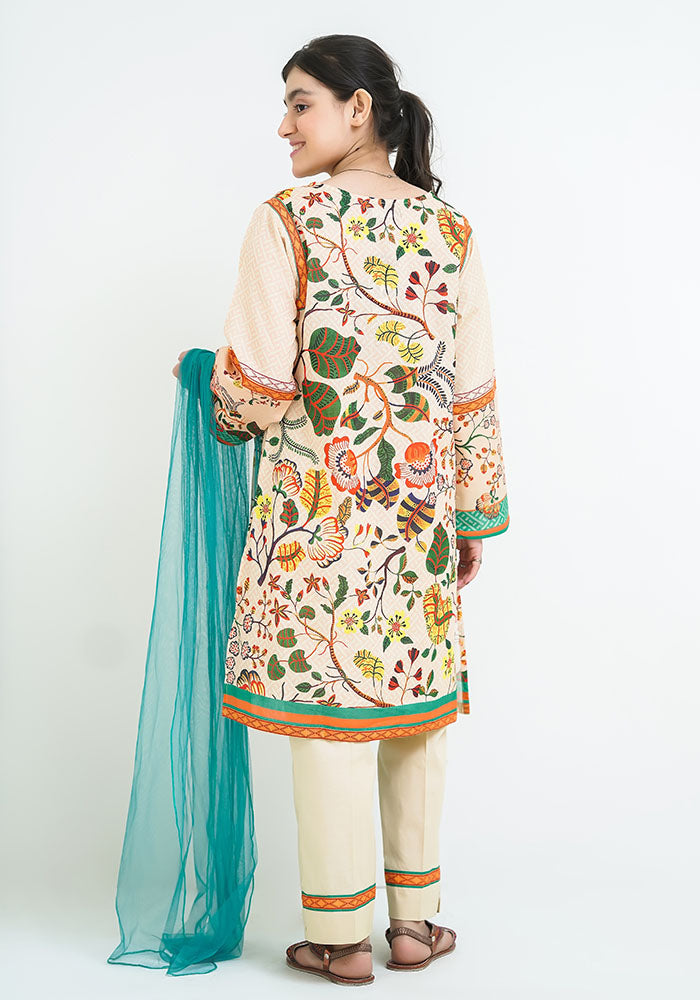 Lawn Digital Printed 3 Pc Suit - Wear Ochre