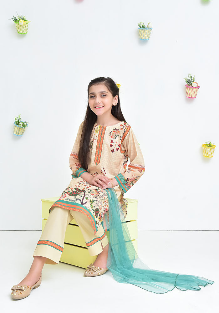 Lawn Digital Printed 3 Pc Suit - Wear Ochre