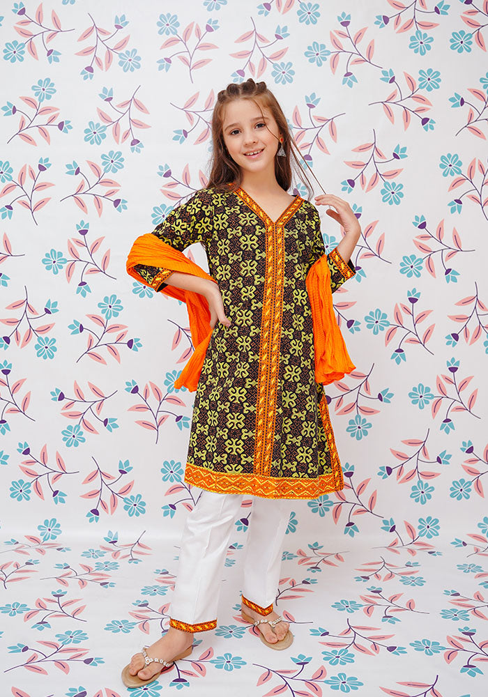Cotton Printed 3 Pc Suit - Wear Ochre