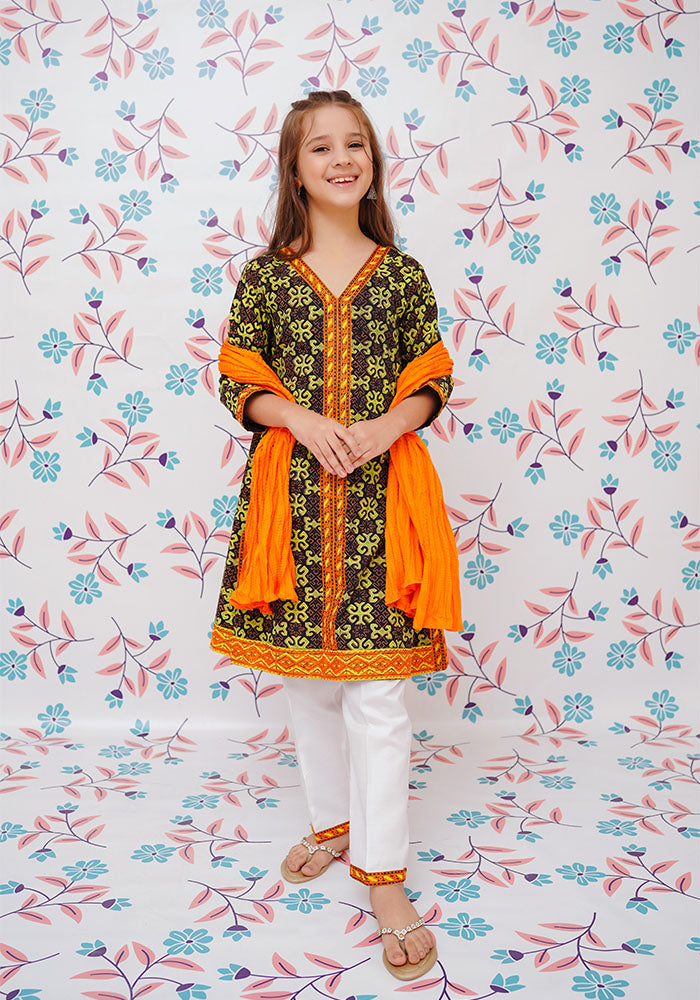Cotton Printed 3 Pc Suit - Wear Ochre