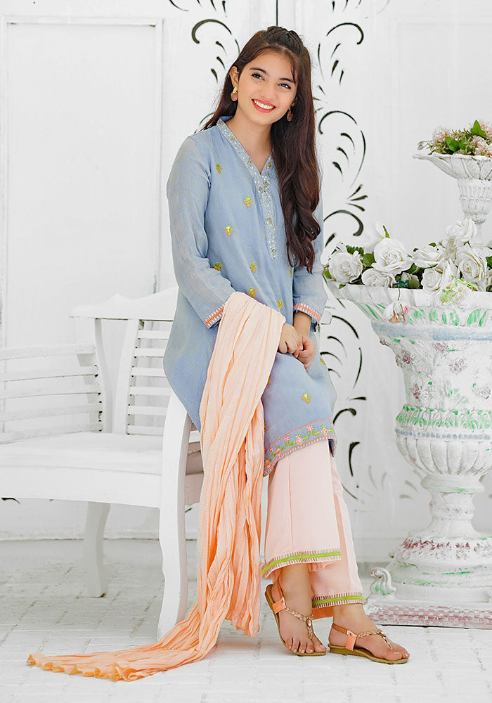 Zari Missouri Embroidered 3 Pc Suit - Wear Ochre