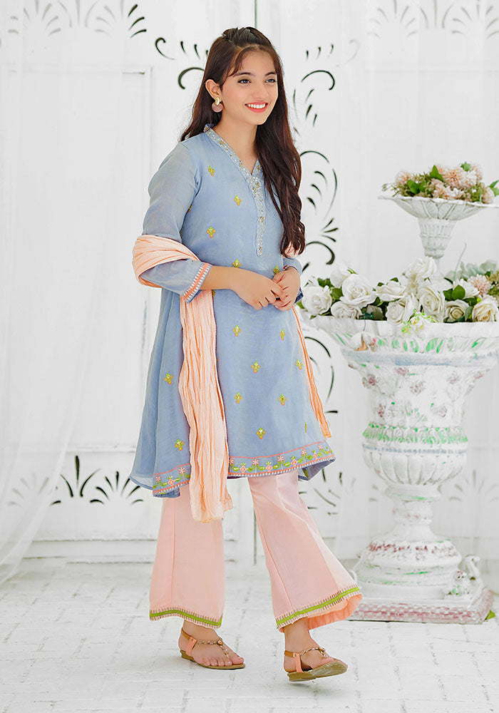 Zari Missouri Embroidered 3 Pc Suit - Wear Ochre
