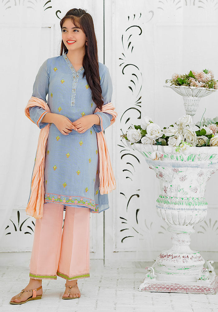 Zari Missouri Embroidered 3 Pc Suit - Wear Ochre