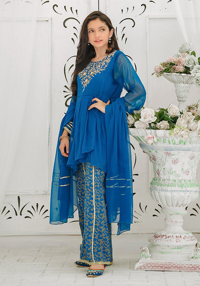 Chiffon Hand Adda Work 3 Pc Suit - Wear Ochre
