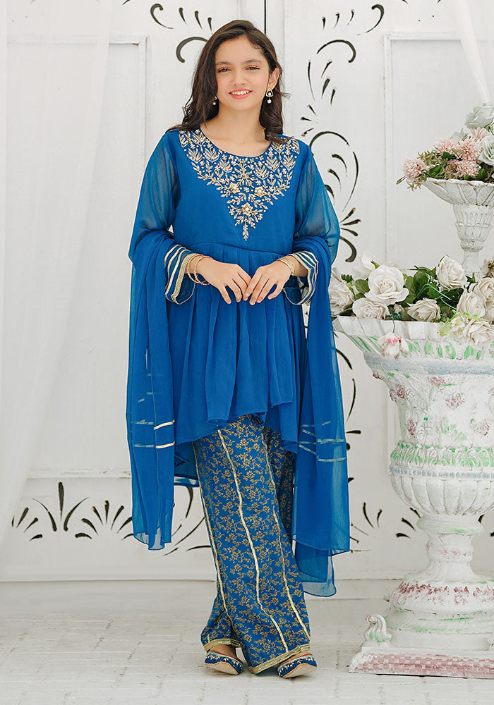 Chiffon Hand Adda Work 3 Pc Suit - Wear Ochre