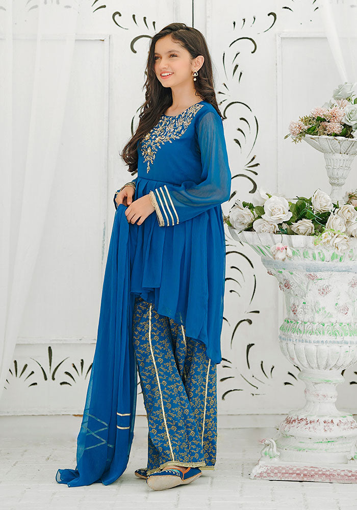 Chiffon Hand Adda Work 3 Pc Suit - Wear Ochre
