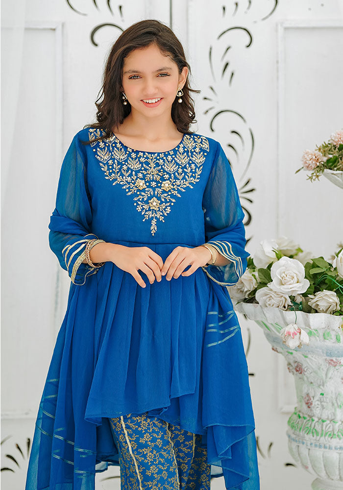 Chiffon Hand Adda Work 3 Pc Suit - Wear Ochre