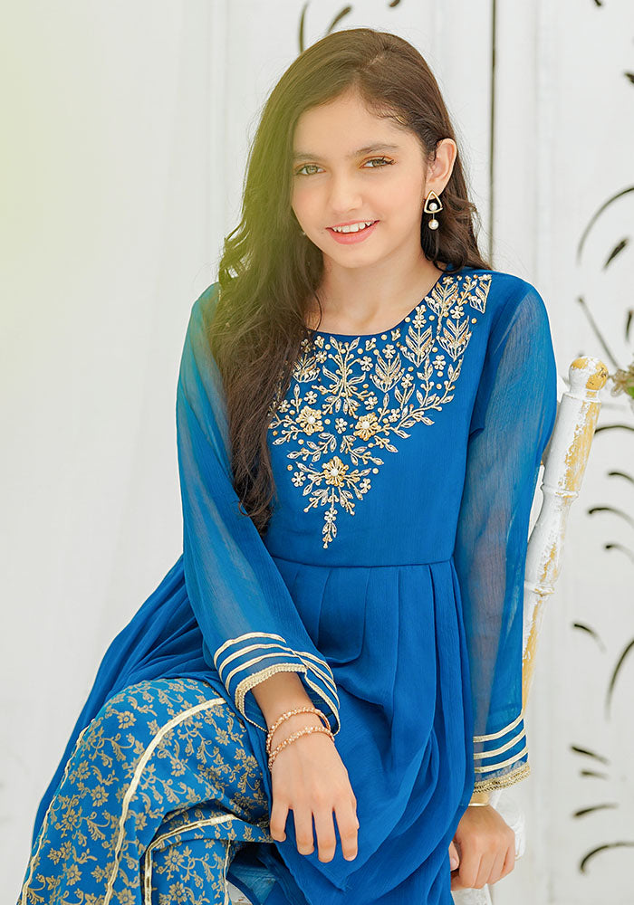 Chiffon Hand Adda Work 3 Pc Suit - Wear Ochre