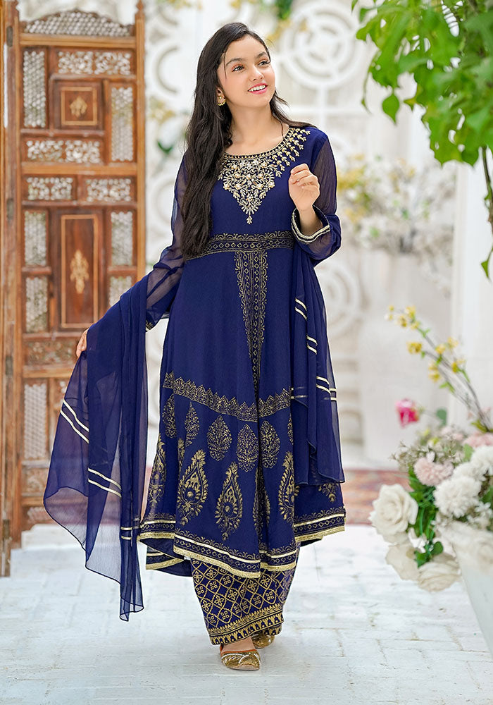 Chiffon Hand Adda Work 3 Pc Suit - Wear Ochre