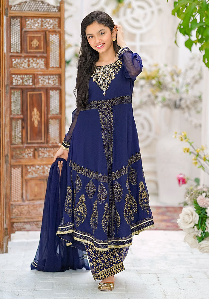 Chiffon Hand Adda Work 3 Pc Suit - Wear Ochre