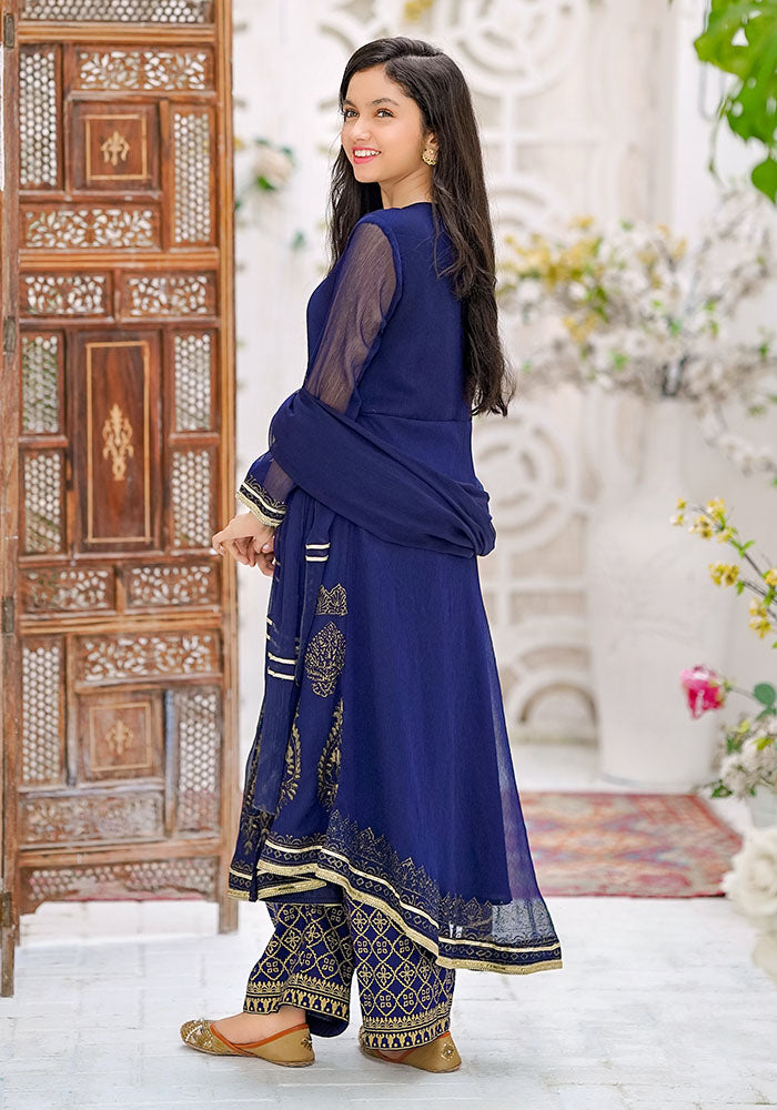 Chiffon Hand Adda Work 3 Pc Suit - Wear Ochre