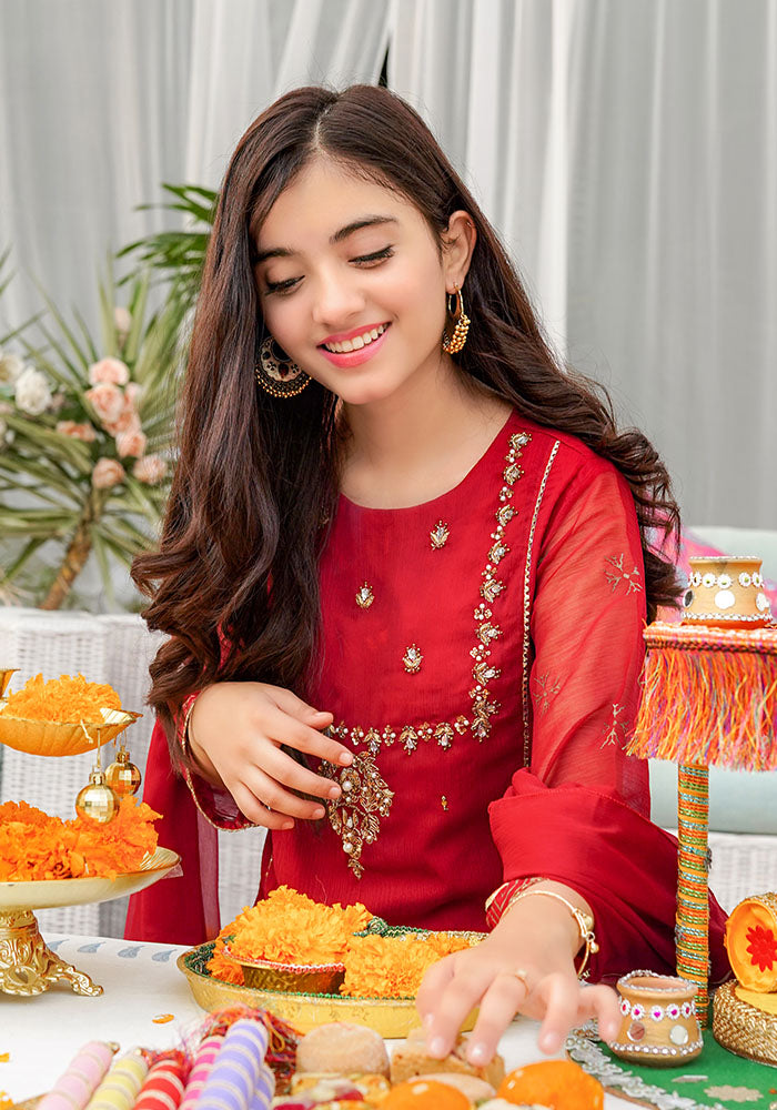 Chiffon Hand Adda Work 3 Pc Suit - Wear Ochre