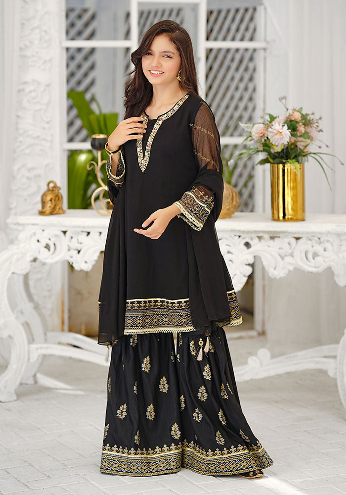 Chiffon Hand Adda Work 3 Pc Suit - Wear Ochre