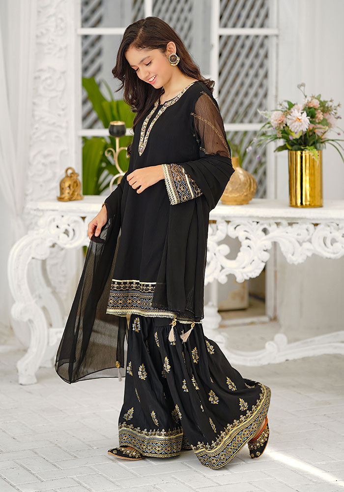 Chiffon Hand Adda Work 3 Pc Suit - Wear Ochre