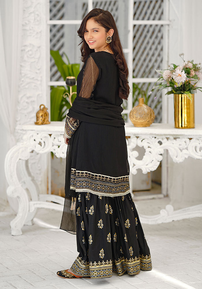 Chiffon Hand Adda Work 3 Pc Suit - Wear Ochre