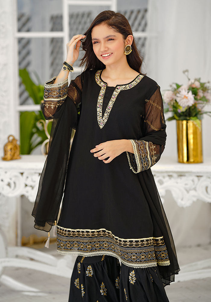 Chiffon Hand Adda Work 3 Pc Suit - Wear Ochre