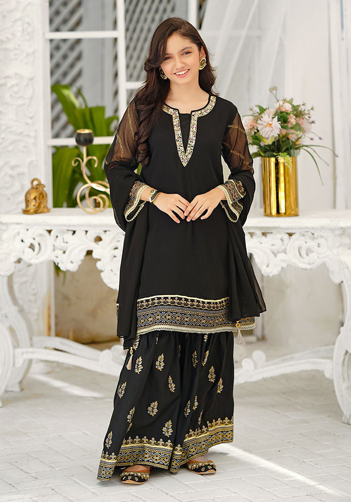 Chiffon Hand Adda Work 3 Pc Suit - Wear Ochre