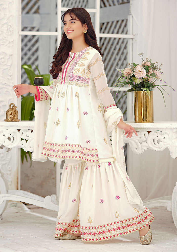 Chiffon Block Printed 3 Pc Suit - Wear Ochre