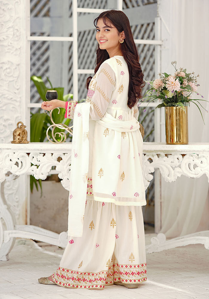 Chiffon Block Printed 3 Pc Suit - Wear Ochre