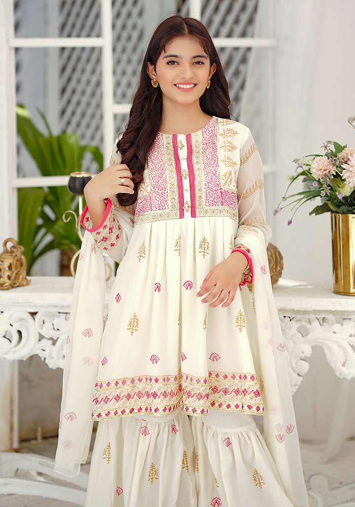 Chiffon Block Printed 3 Pc Suit - Wear Ochre