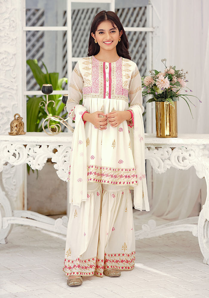 Chiffon Block Printed 3 Pc Suit - Wear Ochre