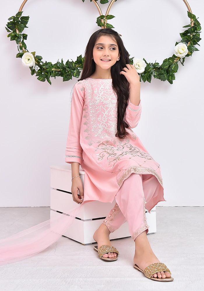 Cotton Embroidered 3 Pc Suit - Wear Ochre