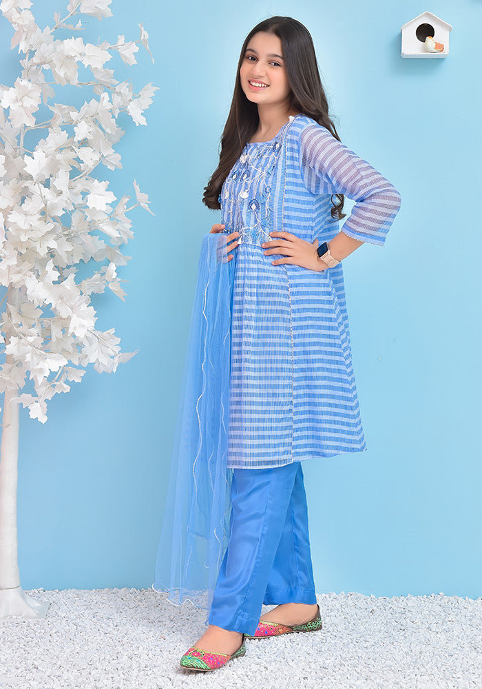 Jacquard Embroidered 3 Pc Suit - Wear Ochre