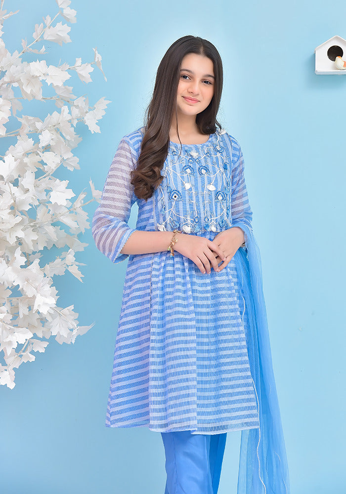 Jacquard Embroidered 3 Pc Suit - Wear Ochre