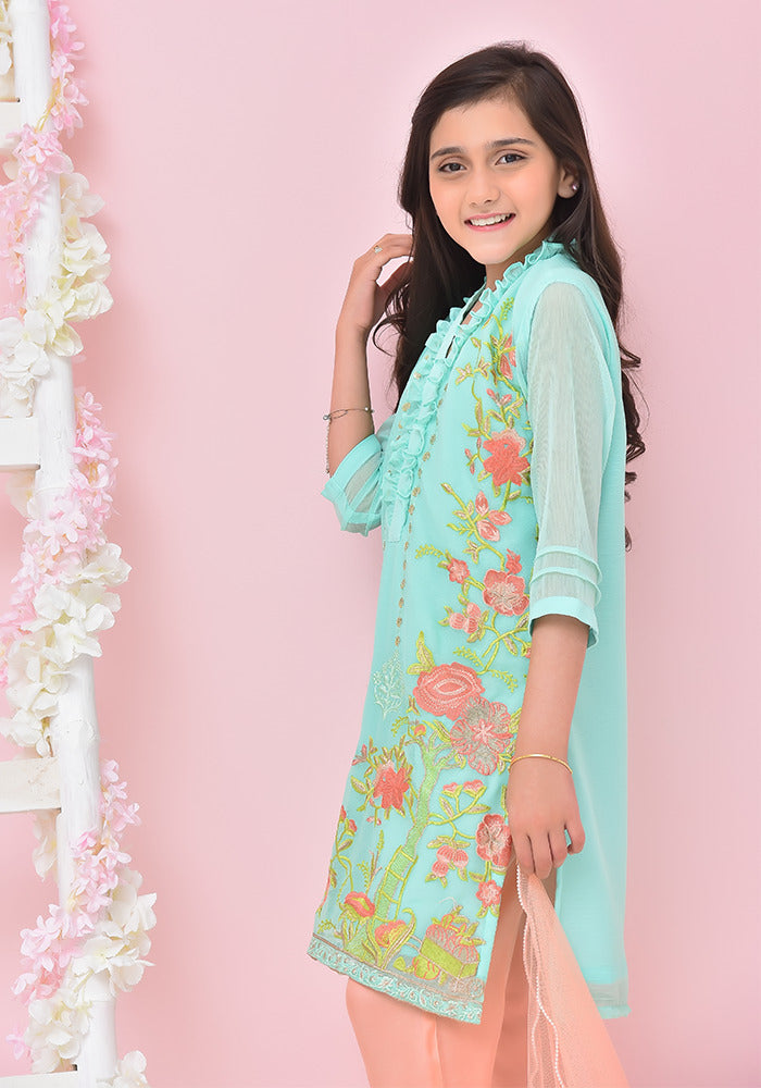Chiffon Embroidered 3 Pc Suit - Wear Ochre