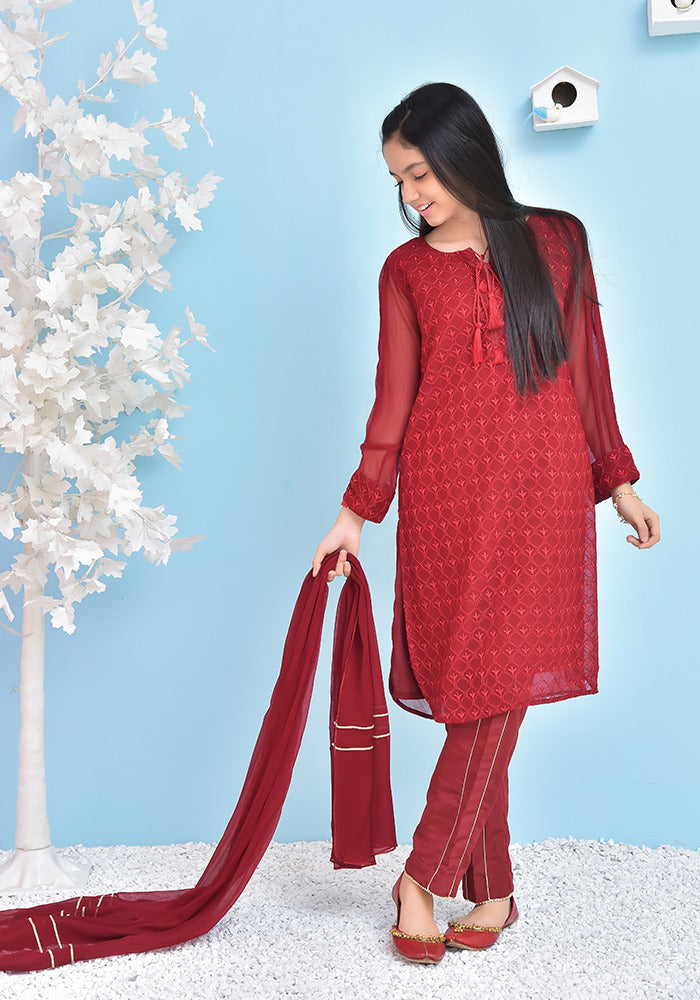 Chiffon Embroidered 3 Pc Suit - Wear Ochre