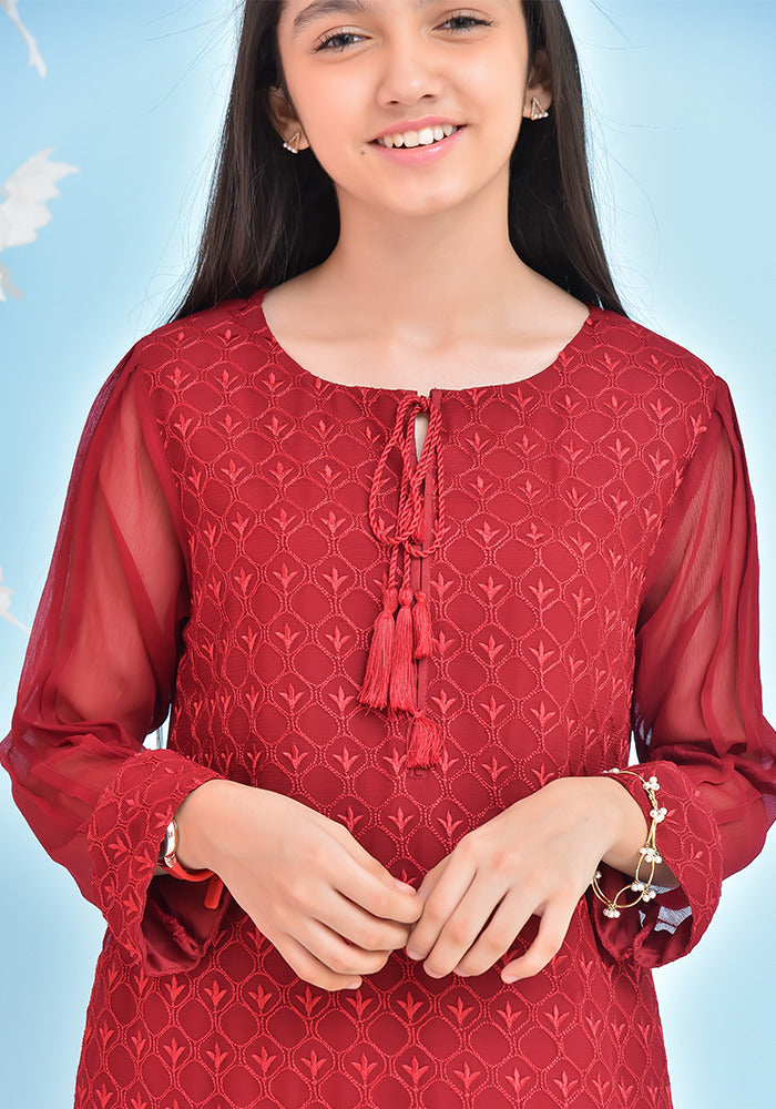 Chiffon Embroidered 3 Pc Suit - Wear Ochre