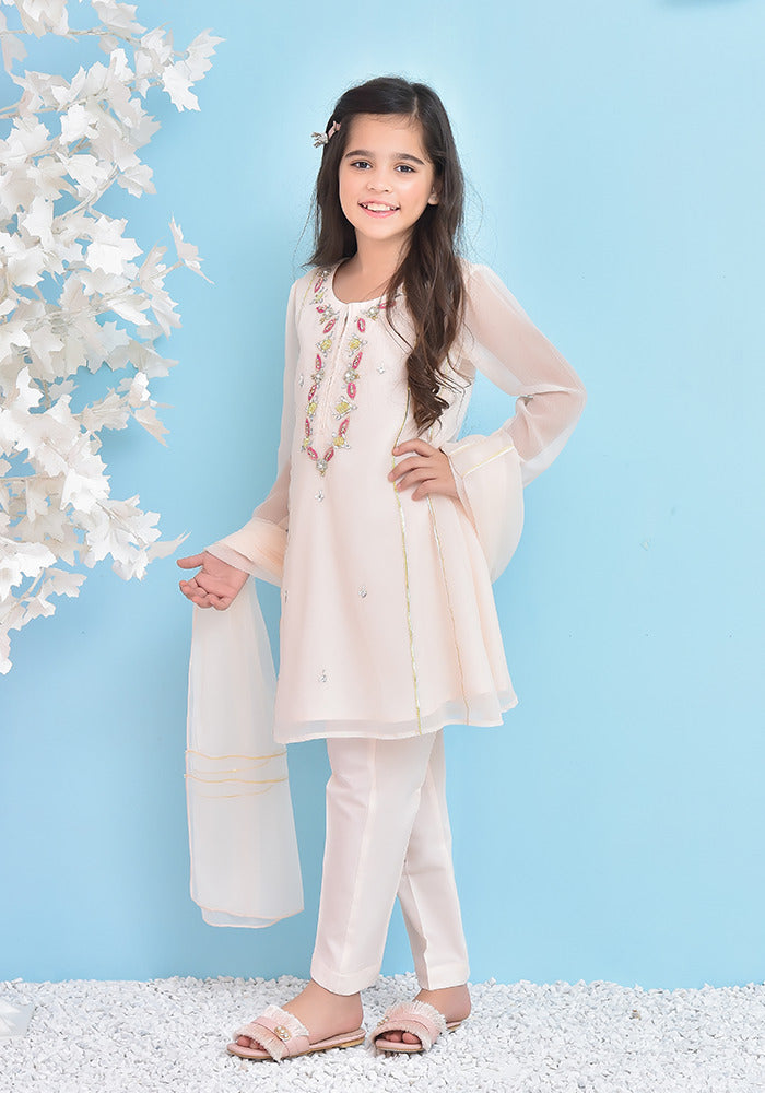 Chiffon Hand Work 3 Pc Suit - Wear Ochre