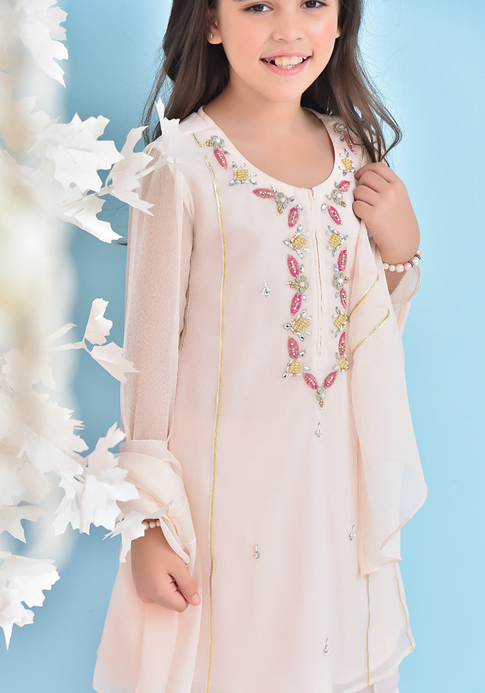 Chiffon Hand Work 3 Pc Suit - Wear Ochre
