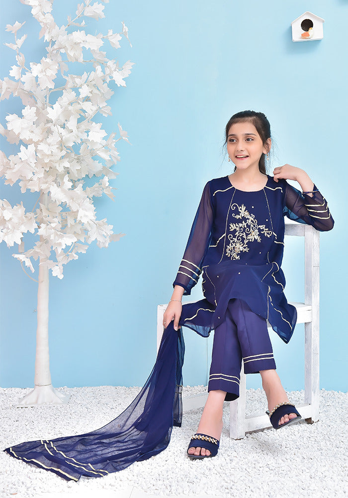 Chiffon Hand Work 3 Pc Suit - Wear Ochre