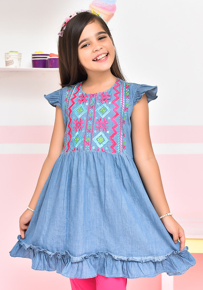 Denim Embroidered Top - Wear Ochre