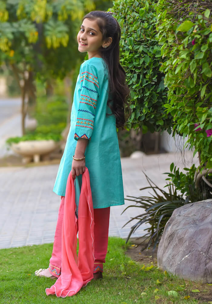 Cotton Embroidered 3 Pc Suit - Wear Ochre