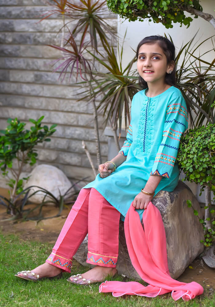 Cotton Embroidered 3 Pc Suit - Wear Ochre