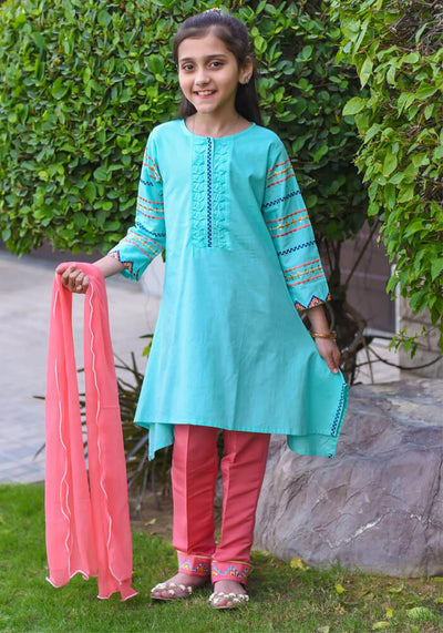 Cotton Embroidered 3 Pc Suit