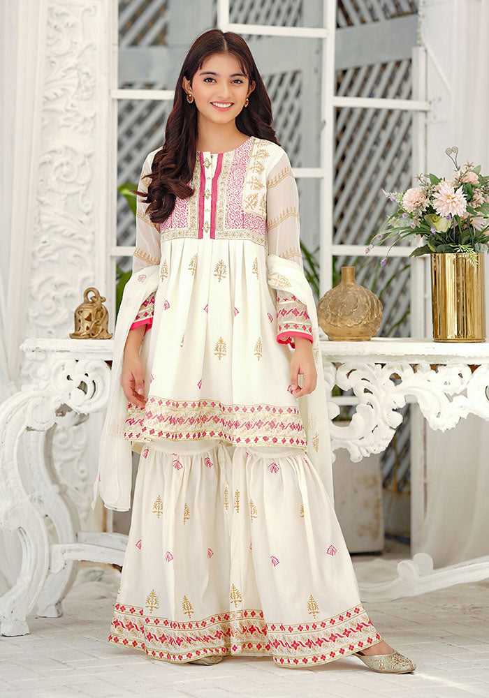 Chiffon Block Printed 3 Pc Suit - Wear Ochre