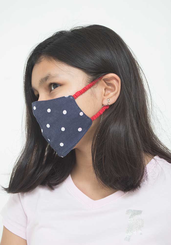 Navy Polka Dots Cotton Mask - Wear Ochre