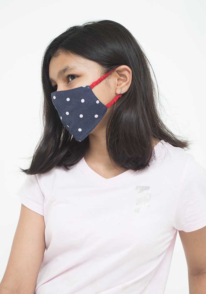 Navy Polka Dots Cotton Mask - Wear Ochre