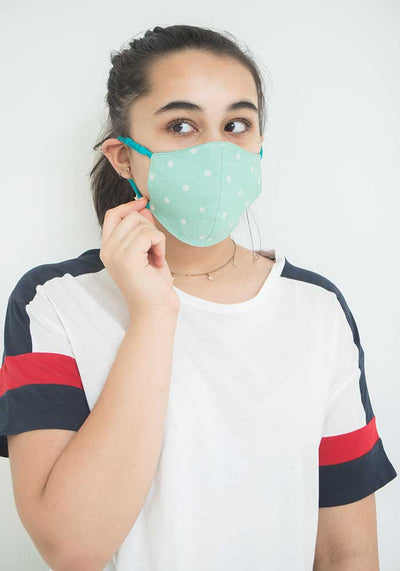 Sea Green Polka Dots Cotton Mask