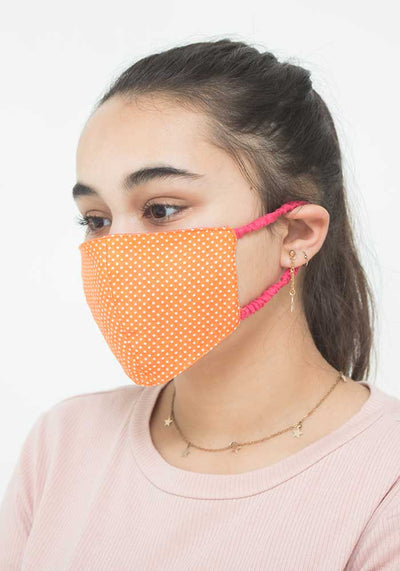 Orange Printed Cotton Mask
