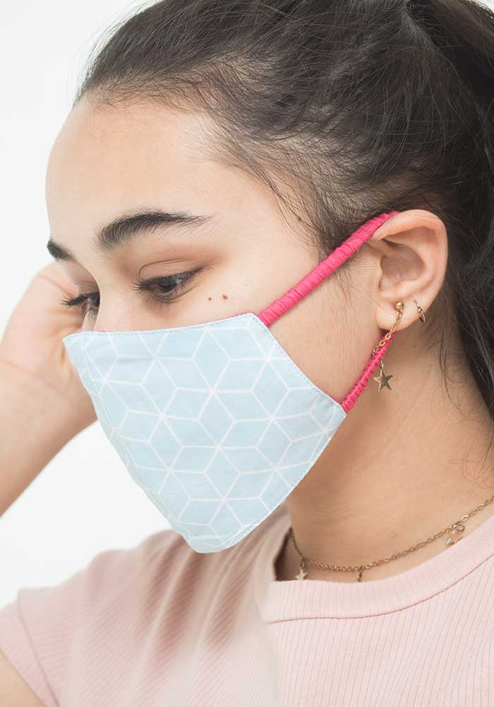 Light Blue Printed Cotton Mask - Wear Ochre
