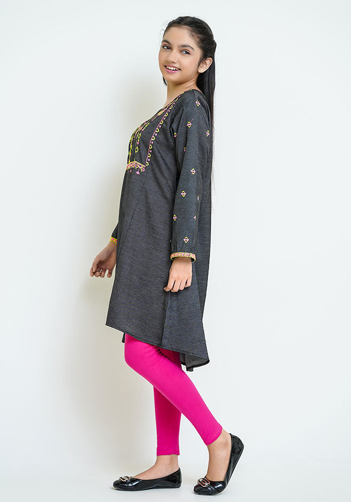 Denim Embroidered Kurta - Wear Ochre