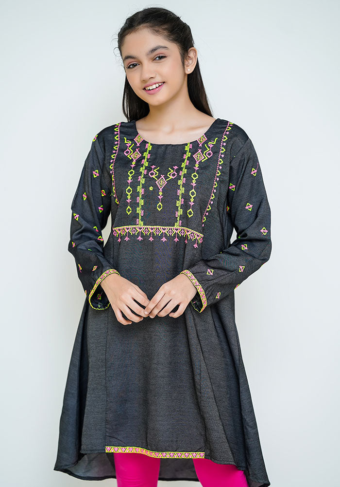 Denim Embroidered Kurta - Wear Ochre