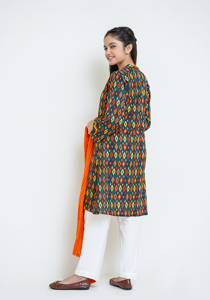 Khaddar Printed 3 Pc Suit - Wear Ochre